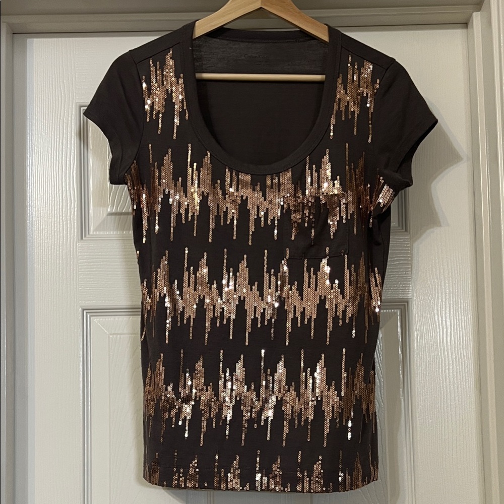 Calvin Klein Jeans Grey Tee with Gold Sequins